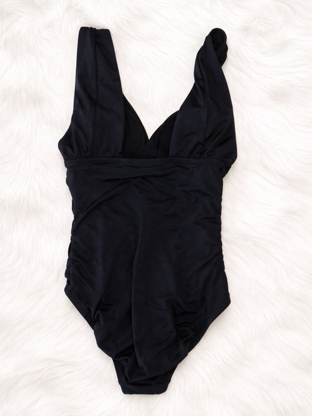 Time & Tru Black One Piece Swimsuit Small Ruched Deep V Slimming Bathing Suit - Picture 2 of 3